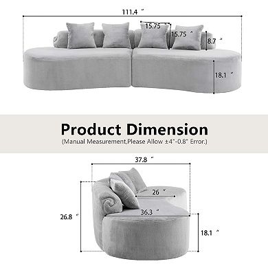 Modern And Simple Curved Flannelette Sofa. Creative Multi-Seater, With A Combination Of Pillows.