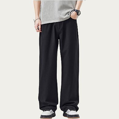 Men's Straight Leg Relaxed Fit Woven Pants with Clean Seam Finish
