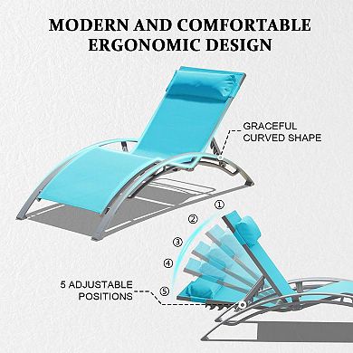 Pool Lounge Chairs Set of 2-Outdoor Adjustable Chaise