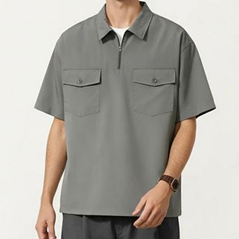 Men's Short Sleeve Half Zip Utility Shirt with Chest Pockets