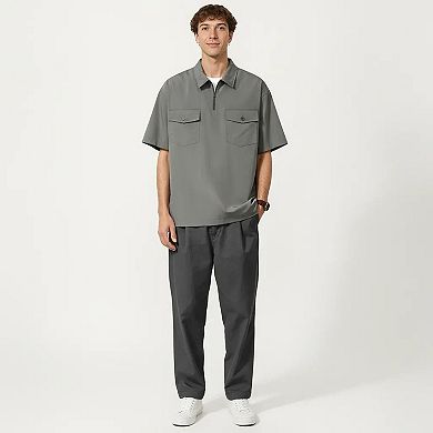 Men's Short Sleeve Half Zip Utility Shirt with Chest Pockets