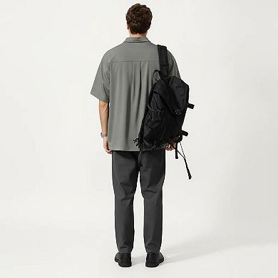 Men's Short Sleeve Half Zip Utility Shirt with Chest Pockets