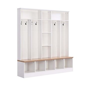 Wide Design Hall Tree with Storage Bench with 8 Hooks for Entryway