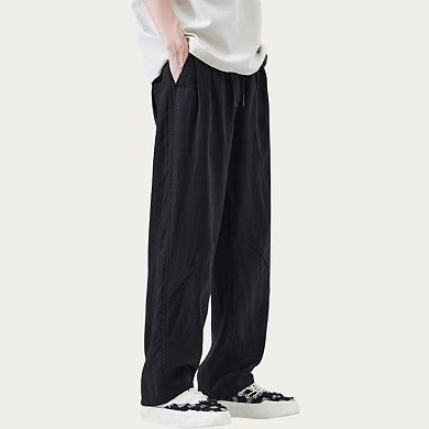 Men's Drawstring Waist Relaxed Fit Woven Pants with Seam Detailing