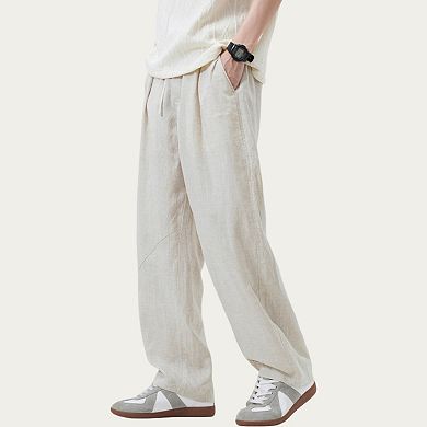 Men's Drawstring Waist Relaxed Fit Woven Pants with Seam Detailing