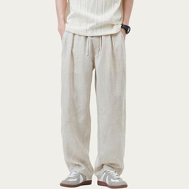Men's Drawstring Waist Relaxed Fit Woven Pants with Seam Detailing