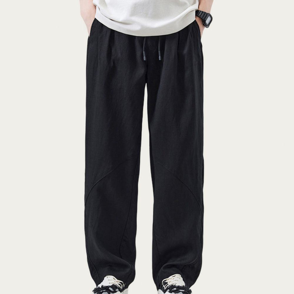 Men's Drawstring Waist Relaxed Fit Woven Pants with Seam Detailing