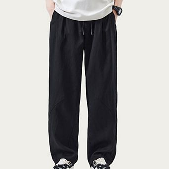 Men's Drawstring Waist Relaxed Fit Woven Pants with Seam Detailing