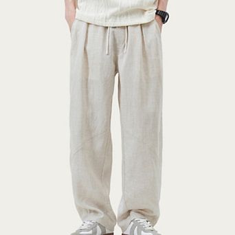 Men's Drawstring Waist Relaxed Fit Woven Pants with Seam Detailing