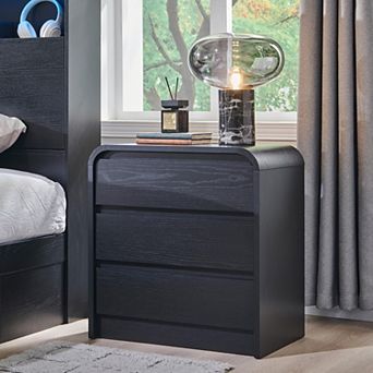 Modern 3-Drawer Nightstand with Charging Station, 25" Tall Wood Storage for Bedroom Living Room