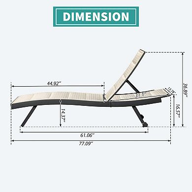 Patio Chaise Lounge Set of 2-Aluminum Textilene Adjustable Pool Lounger