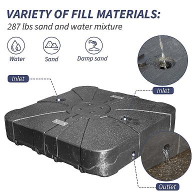 Patio Umbrella Base, Wheels Water Sand Filled, 260LBS, 34"x34"