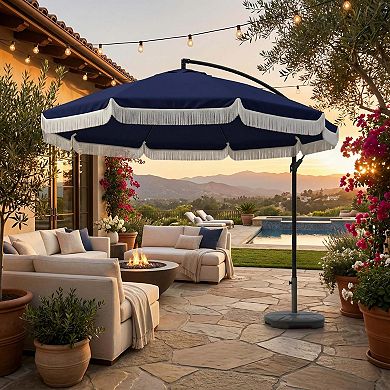 10 ft. Patio Garden Outdoor Offset Umbrella with 360° Rotation Removable Tassel Design