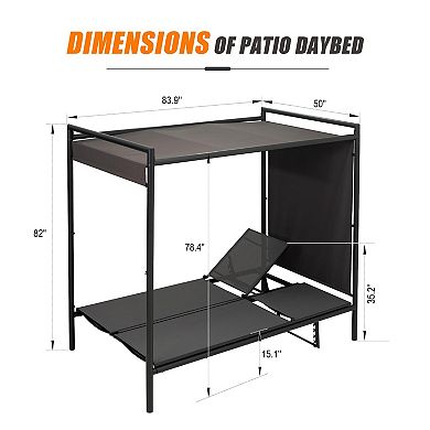 Outdoor Double Chaise Lounge Daybed with Adjustable Canopy & Cotton Cushions