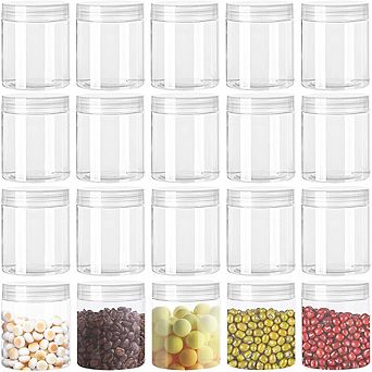20-Pack 4oz Clear Plastic Jars with Lids, Refillable Storage Containers