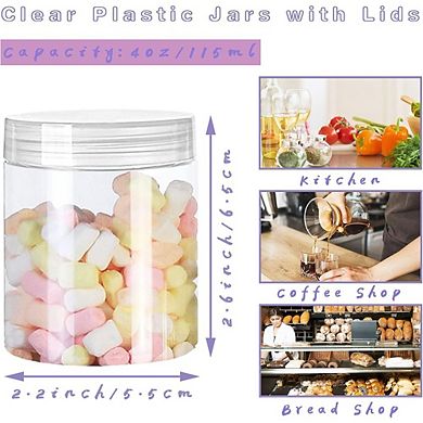 20-Pack 4oz Clear Plastic Jars with Lids, Refillable Storage Containers