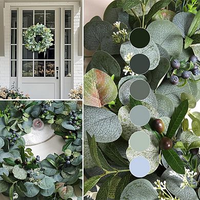 24" Eucalyptus & Olive Leaf Wreath Handmade Front Door Decor
