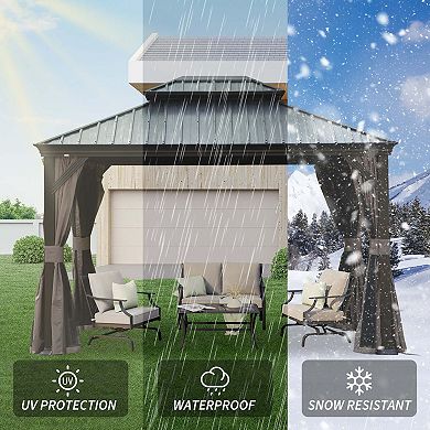 10'x 12' Hardtop Gazebo-Upgraded Metal with Drainage & Curtains/Netting