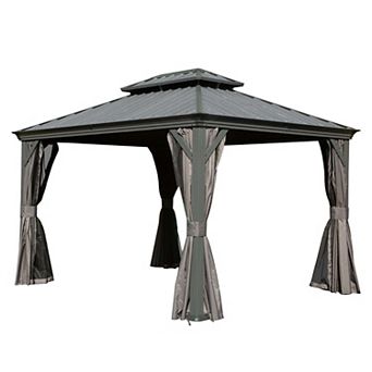 10'x 12' Hardtop Gazebo-Upgraded Metal with Drainage & Curtains/Netting