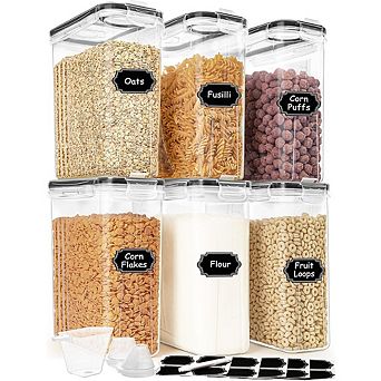 6 pc 4L Airtight Cereal & Food Storage Containers with Lids and Labels