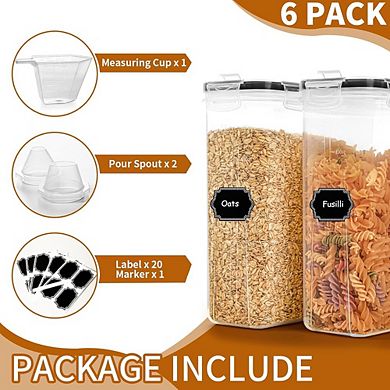6PCS 4L Airtight Cereal & Food Storage Containers with Lids and Labels