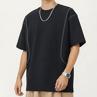 Men's Short Sleeve Crewneck T-Shirt with Exposed Seam Detailing and Relaxed Fit