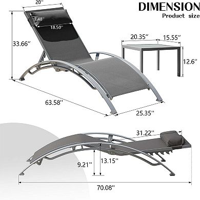 Pool Lounge Set of 3 with 2 Adjustable Chairs & 1 Side Table