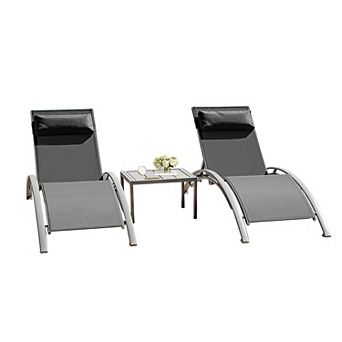 Pool Lounge Set of 3 with 2 Adjustable Chairs & 1 Side Table