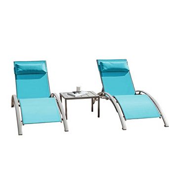 Pool Lounge Set of 3 with 2 Adjustable Chairs & 1 Side Table