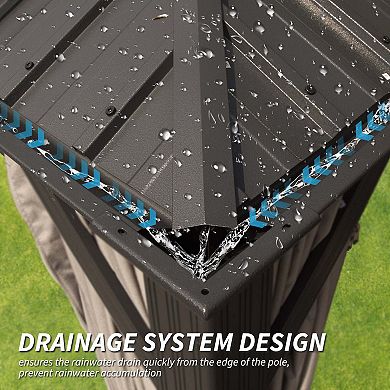 10'x 14' Hardtop Gazebo-Steel Double Roof with Curtains & Netting