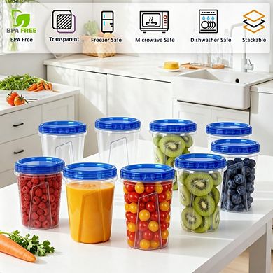 10-Pack 34oz Reusable Plastic Food Storage Containers with Airtight Twist Lids