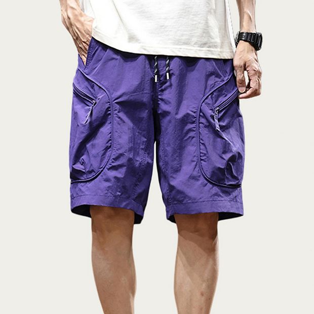 Men's Drawstring Waist Zip Pocket Utility Cargo Shorts with