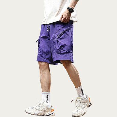 Men's Drawstring Waist Zip Pocket Utility Cargo Shorts with Relaxed Fit