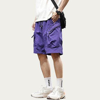 Men's Drawstring Waist Zip Pocket Utility Cargo Shorts with Relaxed Fit