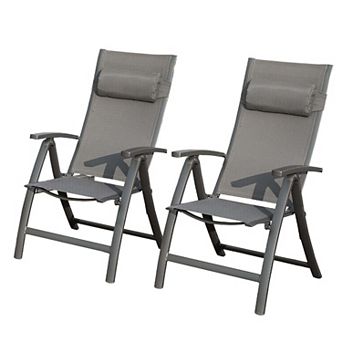 Patio Folding Chairs Set of 2 - Textilene Adjustable Backrest Loungers