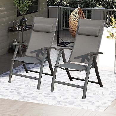 Patio Folding Chairs Set of 2 - Textilene Adjustable Backrest Loungers