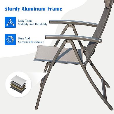 Patio Folding Chairs Set of 2 - Textilene Adjustable Backrest Loungers