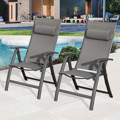 Patio Folding Chairs Set of 2 - Textilene Adjustable Backrest Loungers
