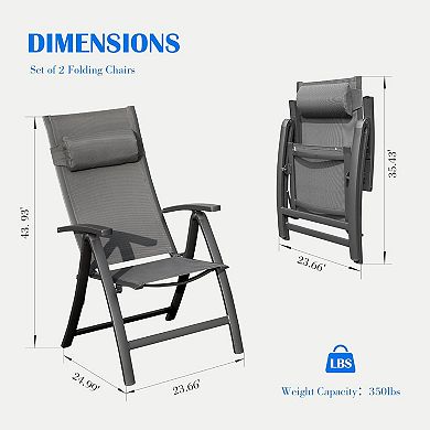 Patio Folding Chairs Set of 2 - Textilene Adjustable Backrest Loungers