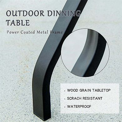 Outdoor Patio Bar Table Square Metal Table with Wood-Look Tabletop