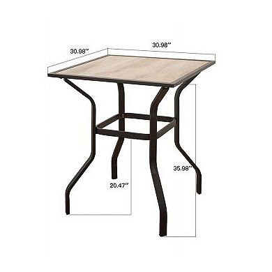 Outdoor Patio Bar Table Square Metal Table with Wood-Look Tabletop