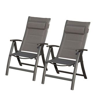 Patio Folding Chairs Set of 2 - Padded Textilene Adjustable Loungers