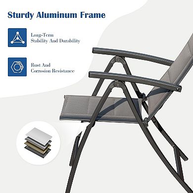 Patio Folding Chairs Set of 2 - Padded Textilene Adjustable Loungers