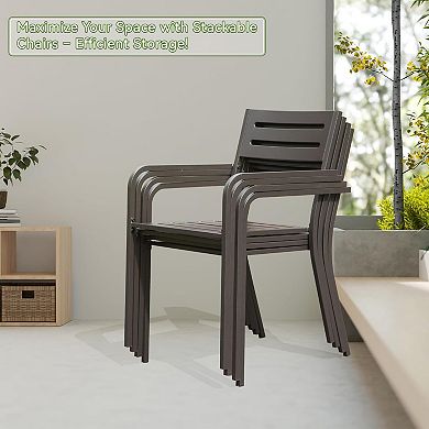 Stackable Dining Chairs with Ergonomic Armrests, Set of 4