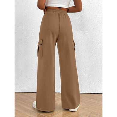 Womens 4 Pockets Cargo Pants High Waisted Wide Leg Baggy Casual Work Office Pants