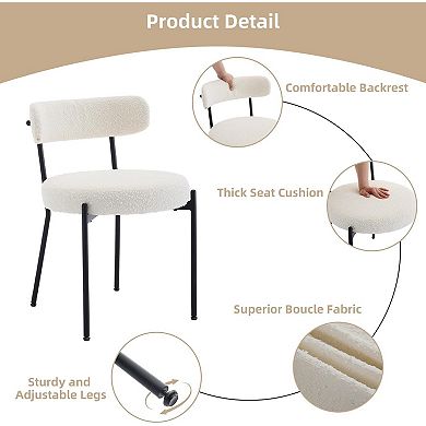 Dining Chairs Set of 2/4/6, Mid Century Boucle Upholstered Dining Room Chairs with Curved Backrest