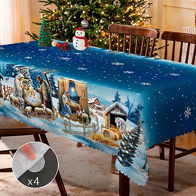 Snowman Snowflake Tablecloth, Stain-Resistant Dining Table Cover for Holiday Decor