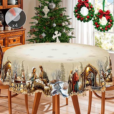 Snowman Snowflake Tablecloth, Stain-Resistant Dining Table Cover for Holiday Decor