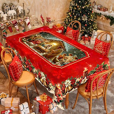 Snowman Snowflake Tablecloth, Stain-Resistant Dining Table Cover for Holiday Decor
