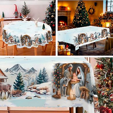 Snowman Snowflake Tablecloth, Stain-Resistant Dining Table Cover for Holiday Decor